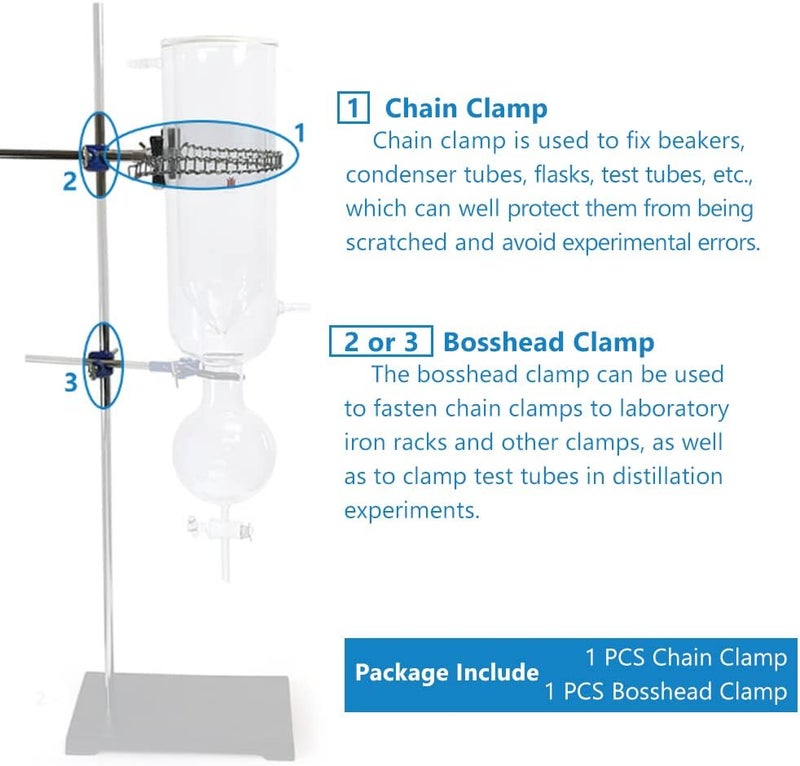 BEMAXYE Lab Chain Clamp with Adjustable Bosshead Clamp - Cylinder Holding Clip for Beakers Flasks Condensers Fixture, 40-180mm (1.6"-7") Holding Size, Set of 1 - Image 4